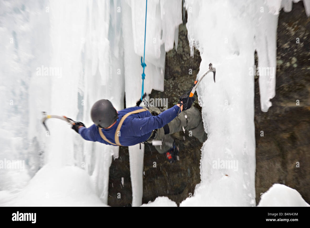 Ice climbing during Michigan Ice Fest at Pictured Rocks National Lakeshore in Munising Michigan