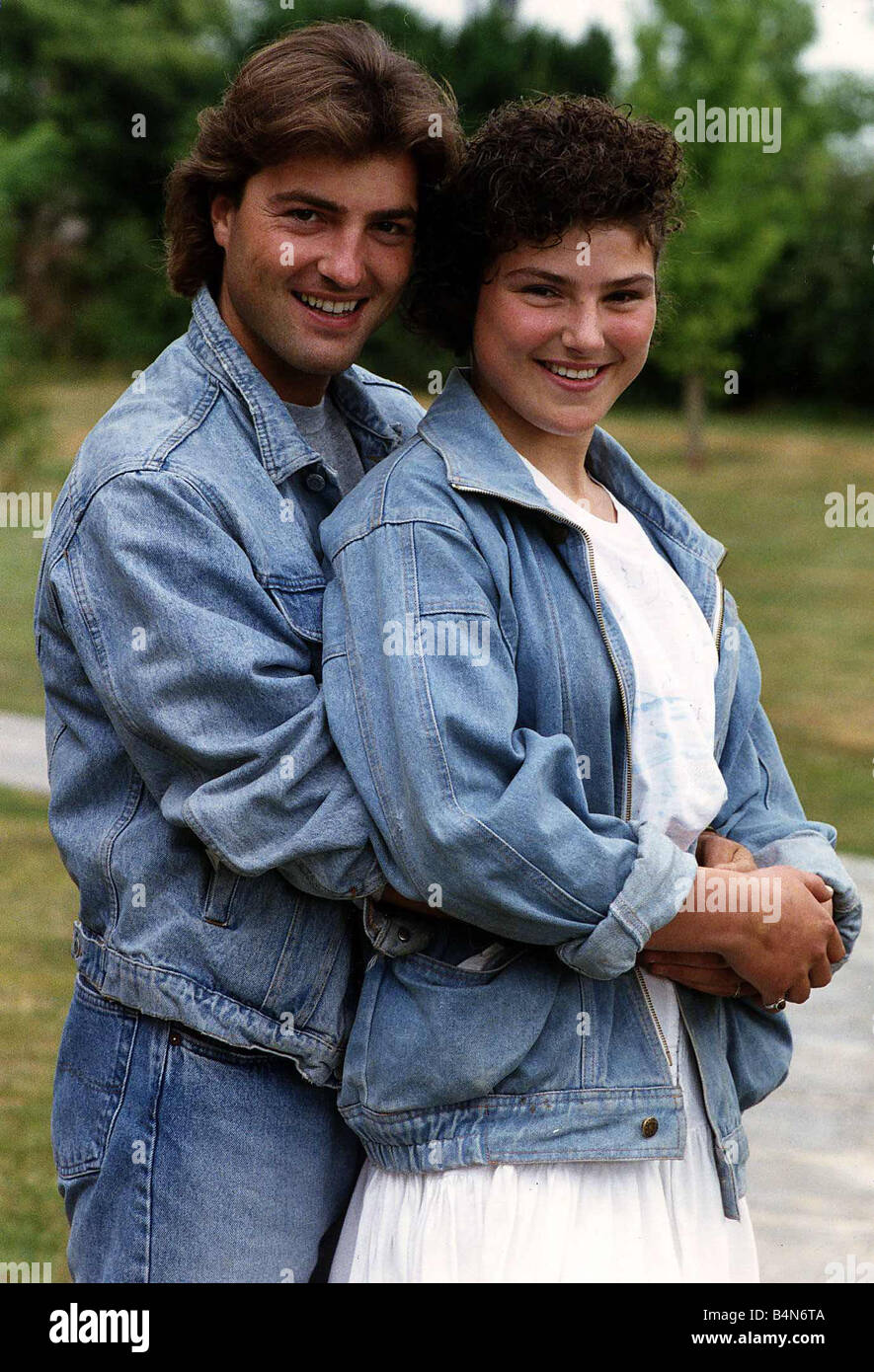 Nick Berry Actor with young fan Julie Hunt August 1989 Stock Photo