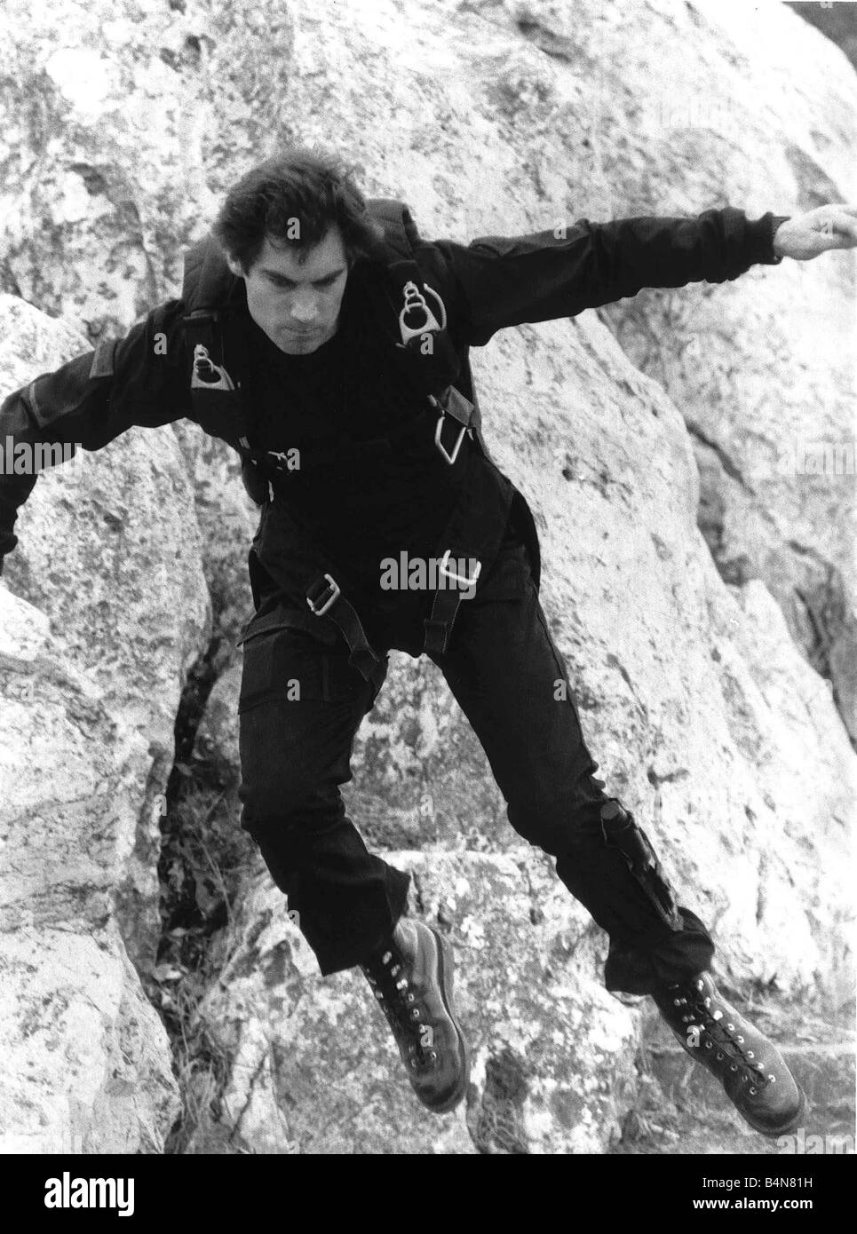 Timothy Dalton as James Bond 007 seen here on location in Gibraltar during the filming of The Living Daylights October 1986 Stock Photo