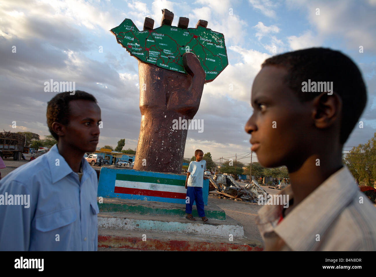 A giant hand holding a map of Somaliland, Hargeisa, Somaliland, Somalia Stock Photo