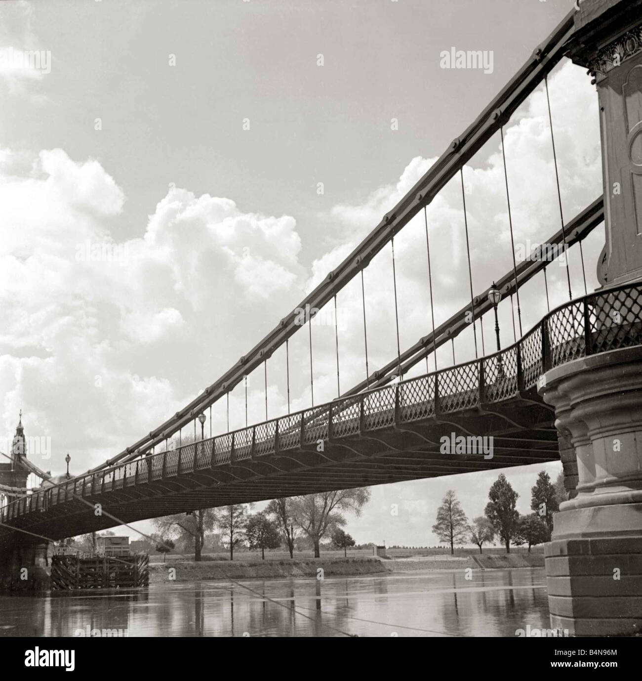 Bridge across the river Hammersmith Fulham Boundary Deserted peaceful tranquil scene Wartime petrol rationing Stock Photo