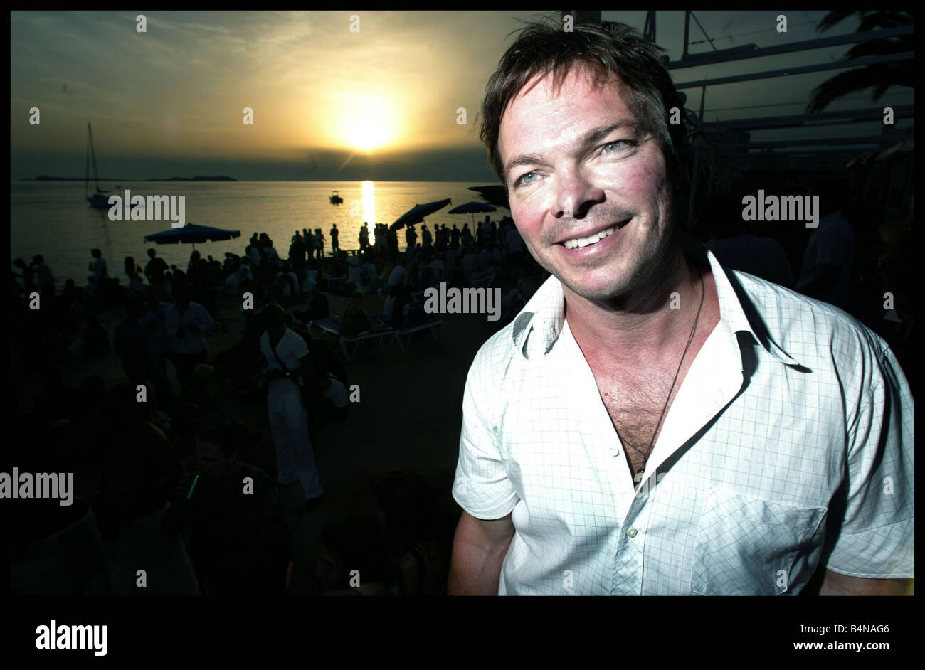 Radio 1 Dj Pete Tong on the beach outside Mambo where Pete will be playing  all summer in Ibiza Sunset Stock Photo - Alamy