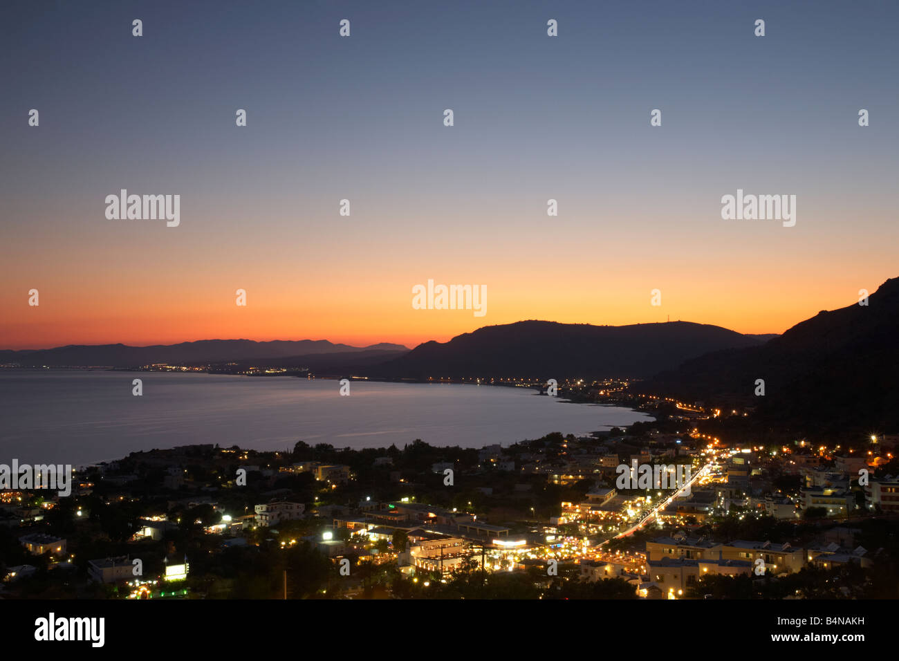 Pefkos by night on the Greek Island of Rhodes Stock Photo