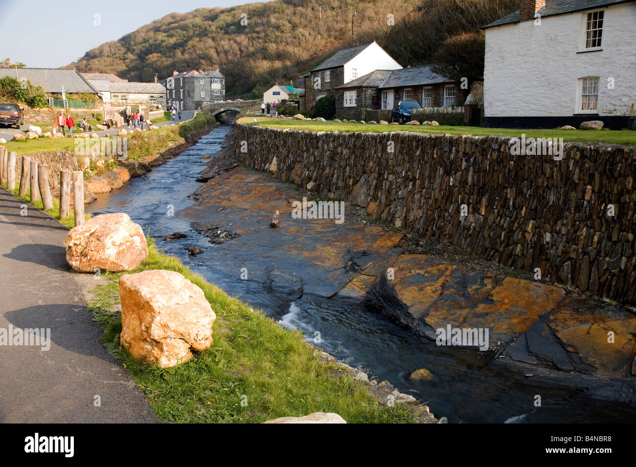 Boscastle Cornwall after the disastrous flooding in 2004 here the restoration work is evident. Stock Photo