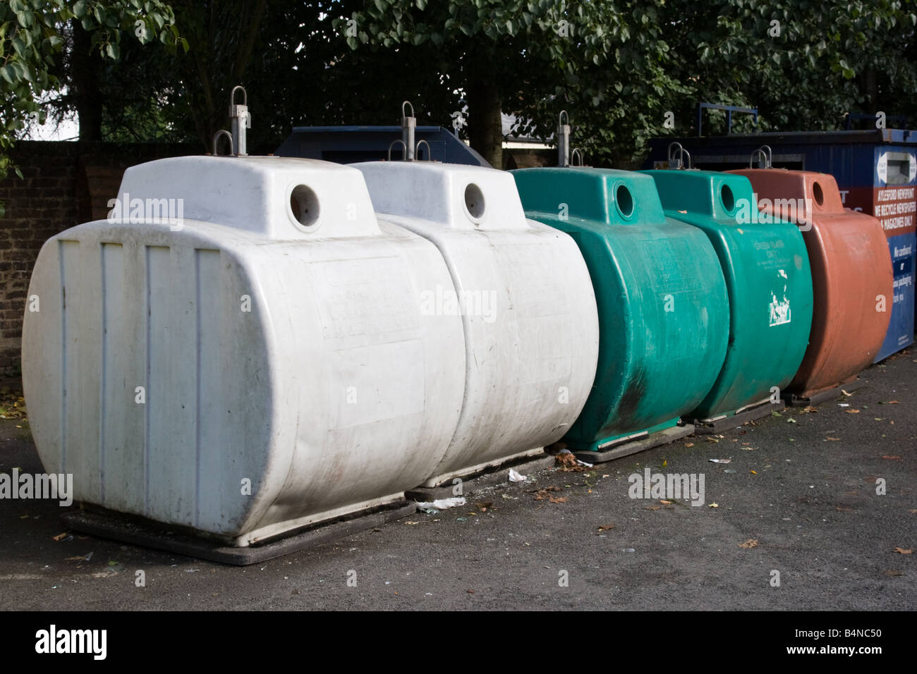 Recycling bins for glass bottles Stock Photo Alamy