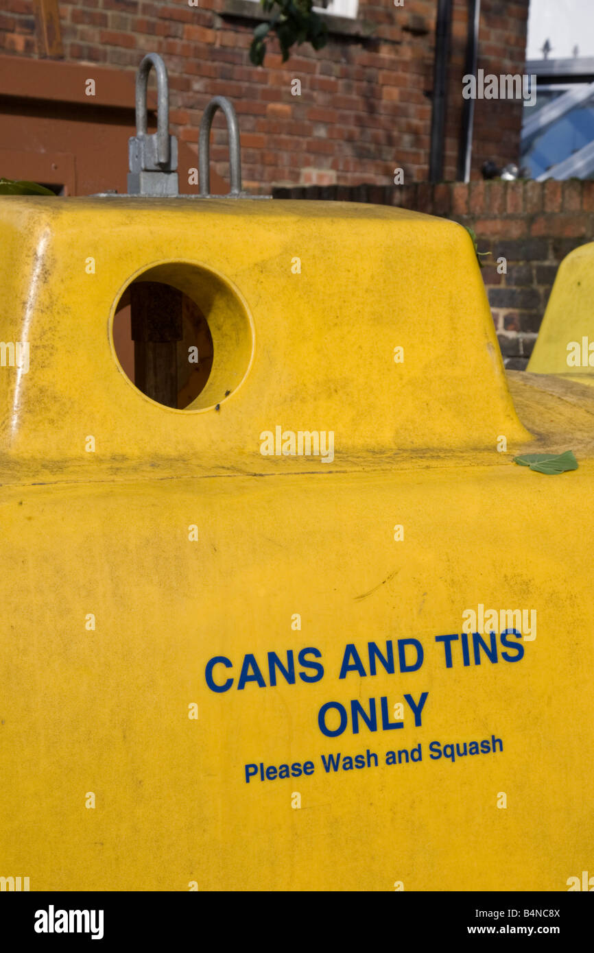 Recycling bin for metal cans and tins Stock Photo Alamy