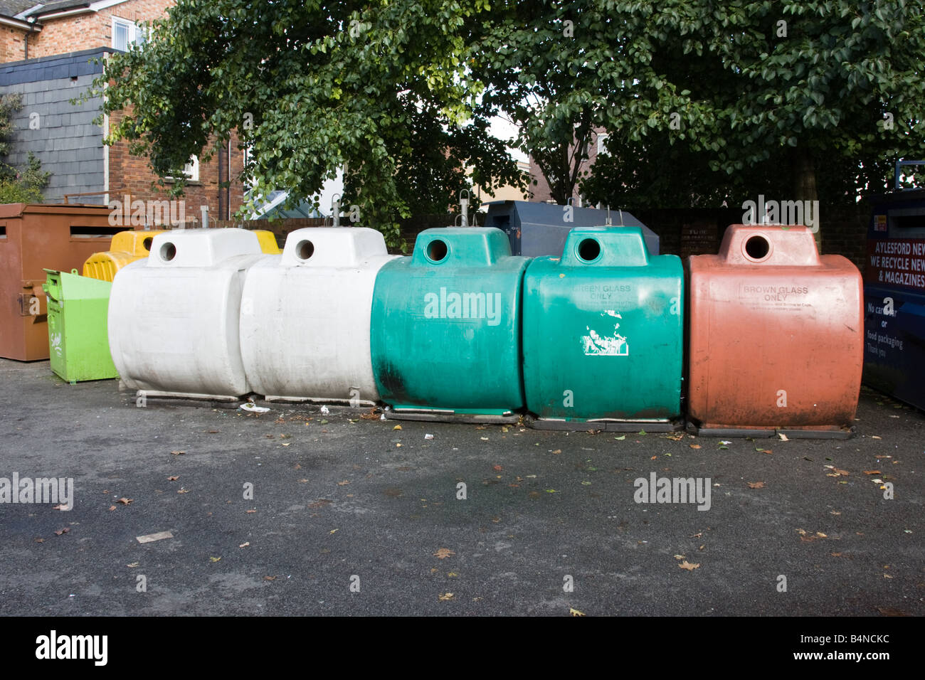 Recycling bins for glass bottles Stock Photo Alamy
