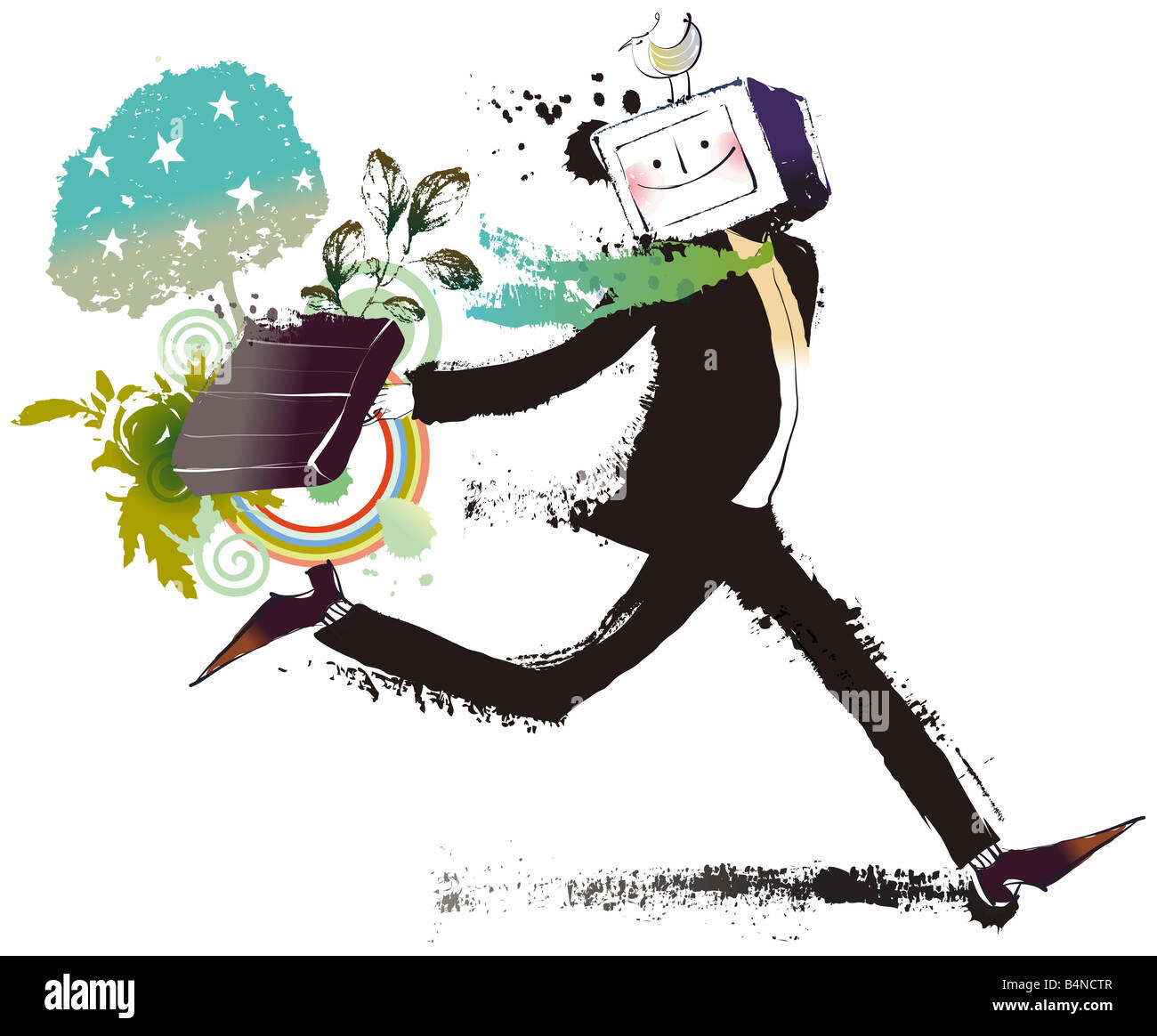 Businessman running with briefcase Stock Photo - Alamy