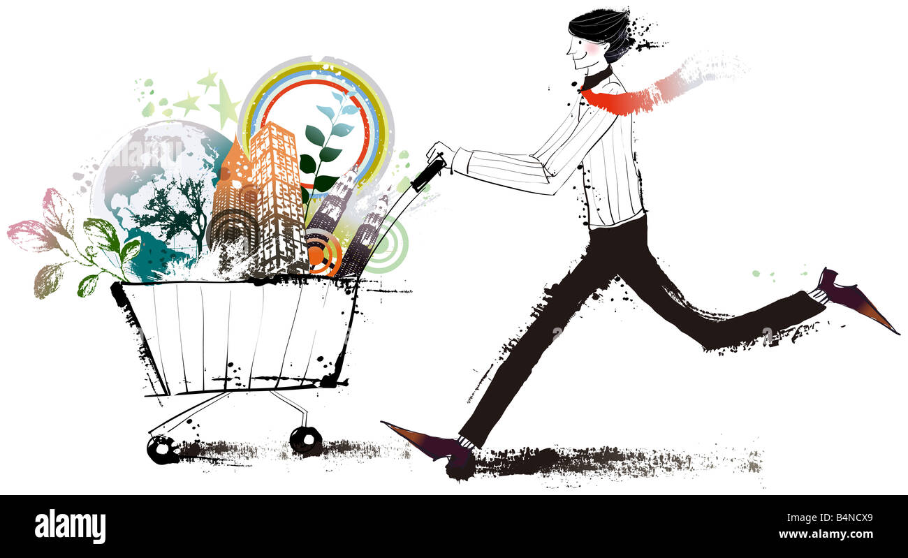 Man holding shopping cart Stock Photo Alamy