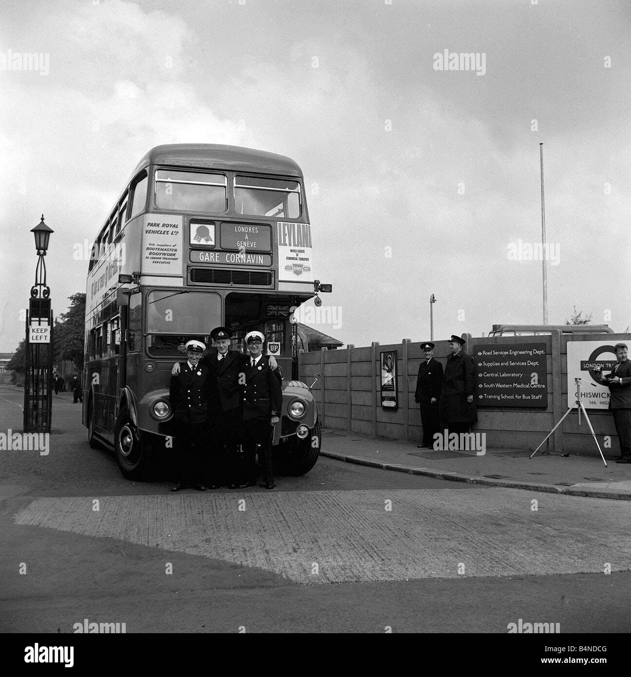 London Transport Double Decker bus and Staff September 1962 Stock Photo