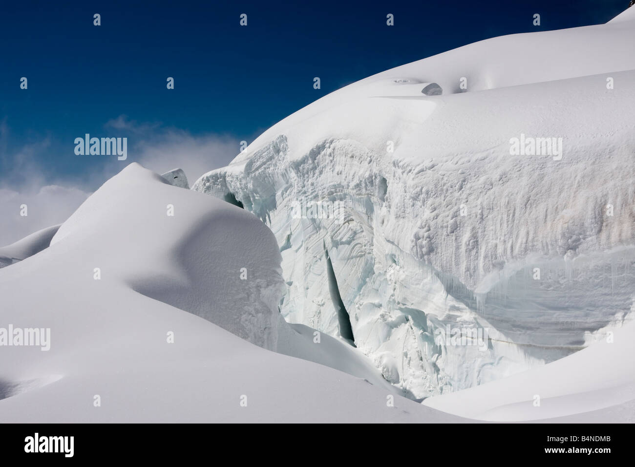 Big crack on glacier of mt. Belukha, Altai, Russia Stock Photo