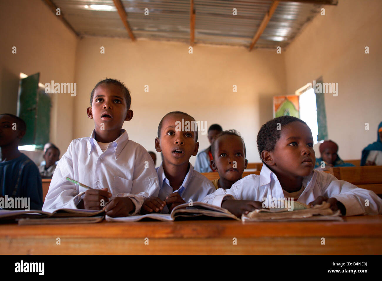 Children study at a Koranic school in Somaliland, northern Somalia Stock Photo