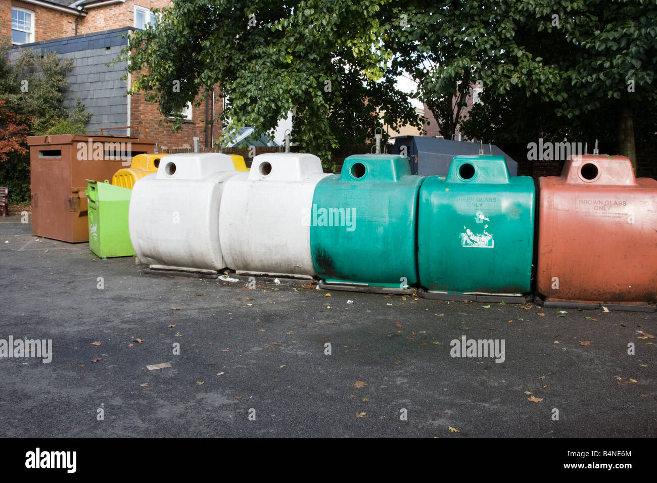 Recycling bins for glass bottles Stock Photo Alamy