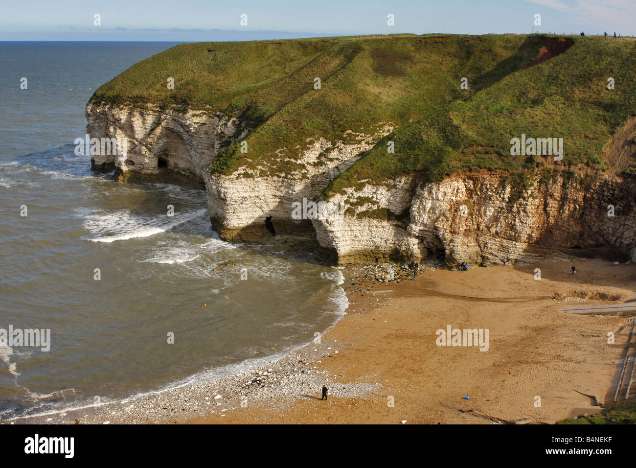 Caves in the chalk cliffs at Flamborough Head Stock Photo Alamy