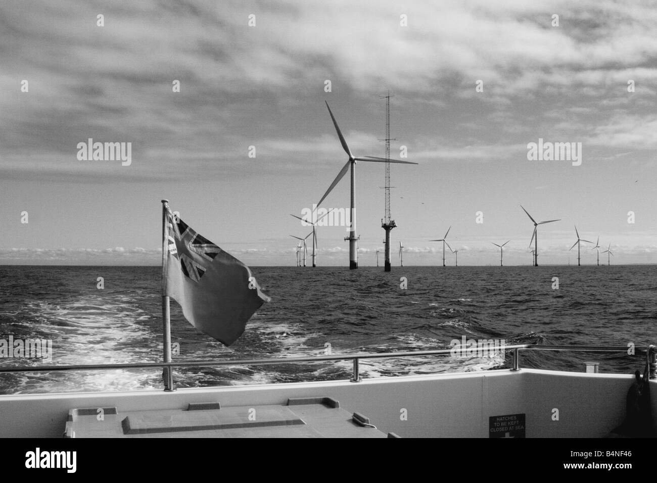 North Hoyle Offshore Wind Farm, off coast of North Wales producing clean green electricity for about 40,000 homes Stock Photo