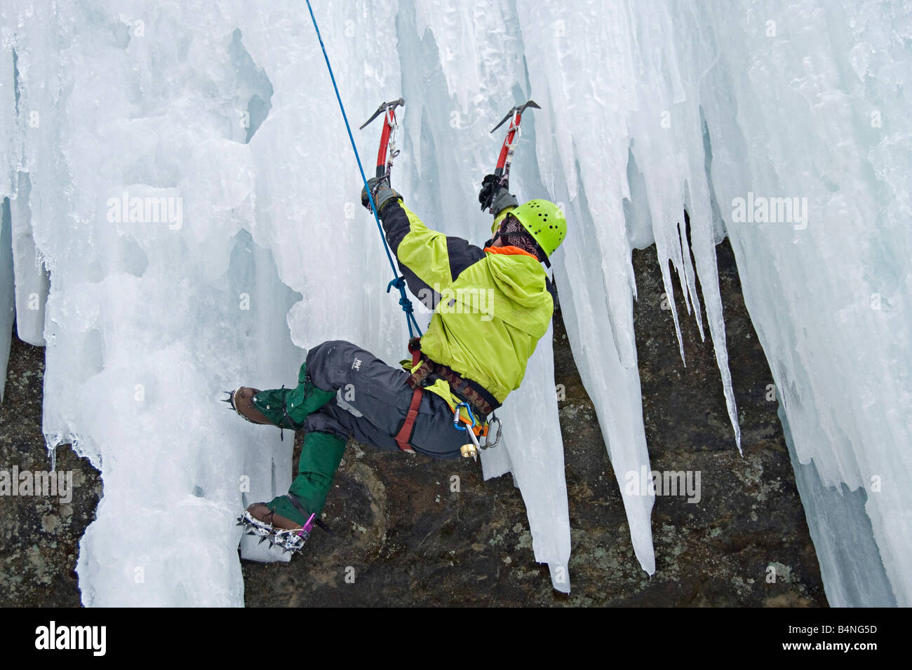 Ice climbing during Michigan Ice Fest at Pictured Rocks National Lakeshore in Munising Michigan