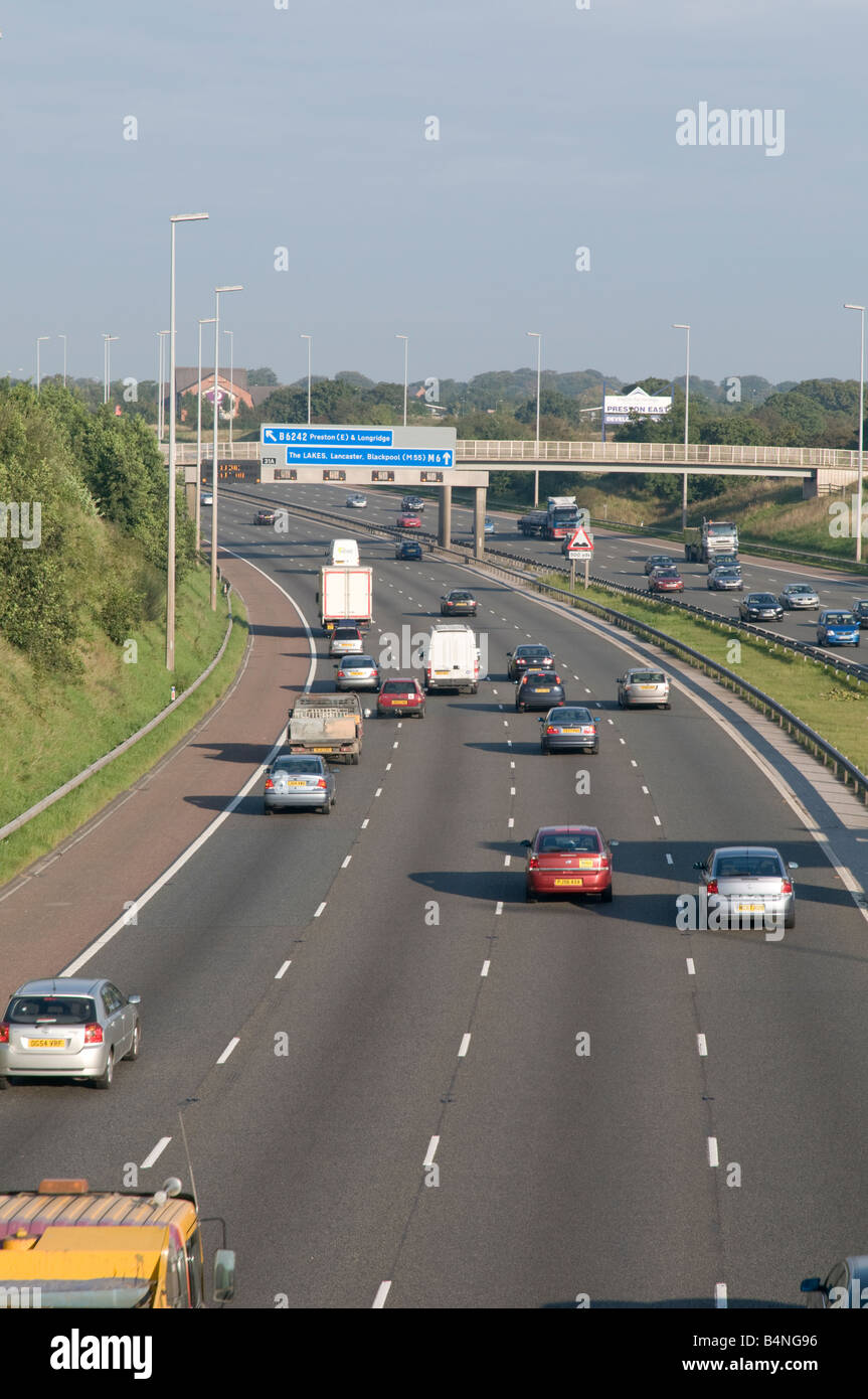 light early morning Traffic on the M6 motorway at Preston bypass this was the first stretch of motorway built in the UK Stock Photo