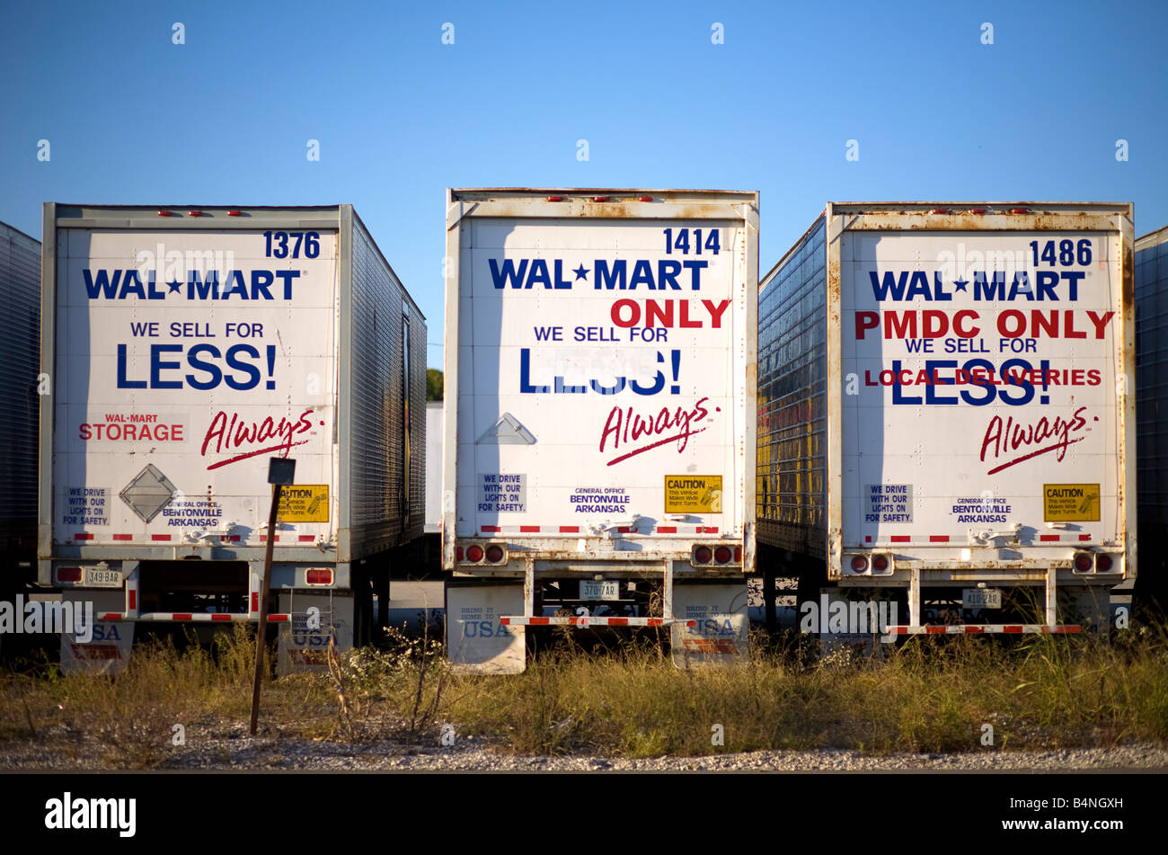 Trailers lined up for repair at the Walmart Trailer Shop in Bentonville