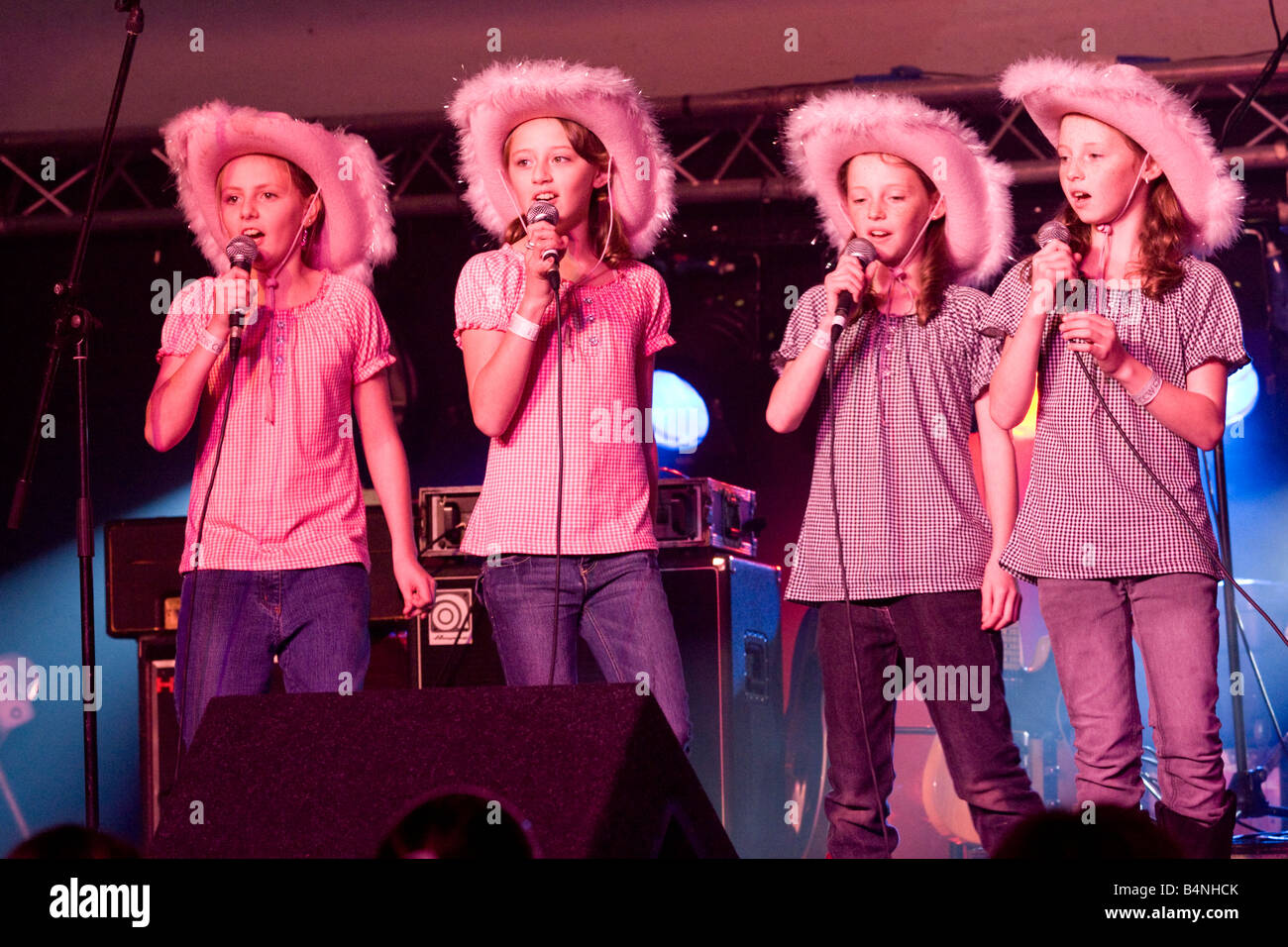 Creetown Country Music Festival young girls group singing on stage part of Gaelforce arts festival Scotland UK Stock Photo