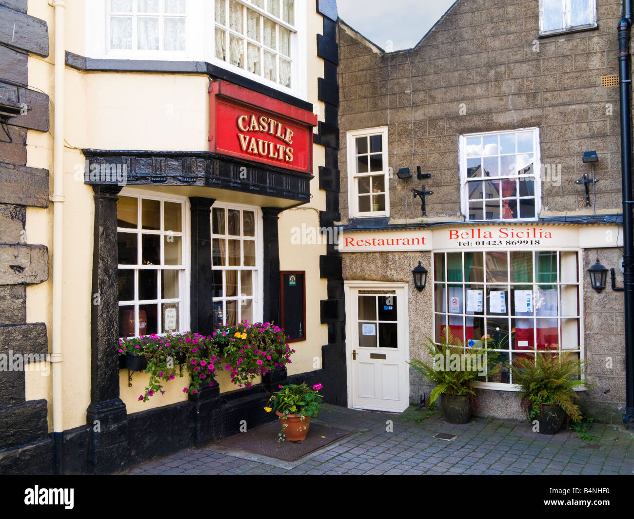 Medieval pub and restaurant buildings at Knaresborough, North Yorkshire