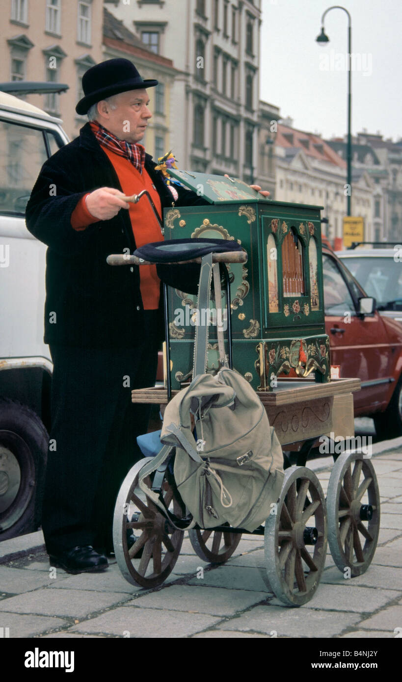 Street organ grinder at Market at Am Hof in Vienna Austria Stock Photo