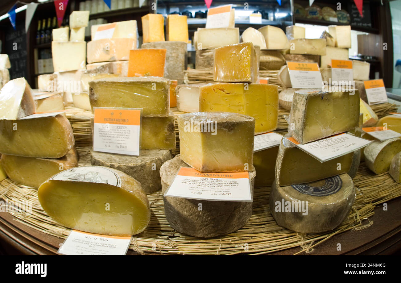 Cheese display in a cheese shop Stock Photo Alamy