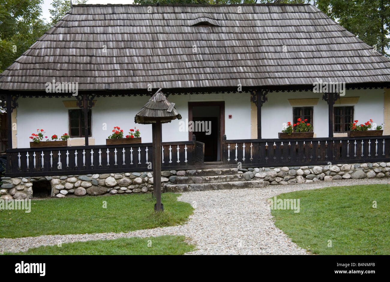 Bran Transylvania Romania EU September A house with a hall early 20thc from village of Moeciu de Sus in the Village Museum Stock Photo