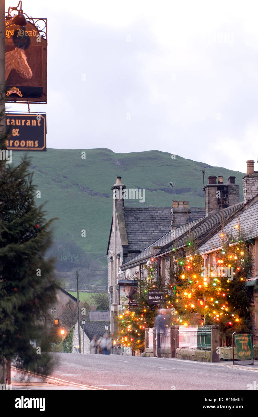 Christmas lights at Castleton in Derbyshire, Great Britain Stock Photo