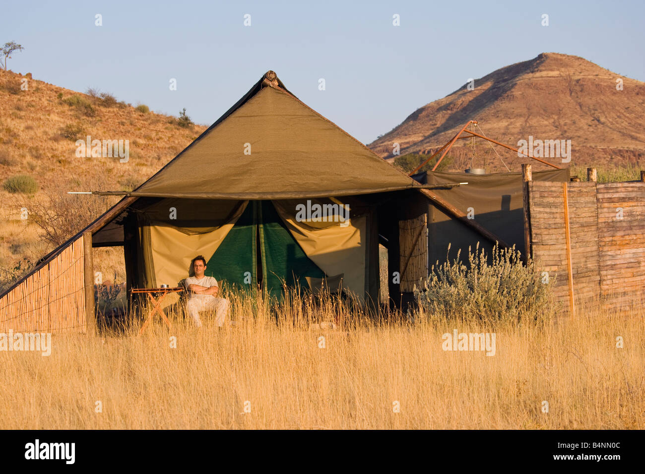 safari damara land Namibia Africa desert tent camp Stock Photo