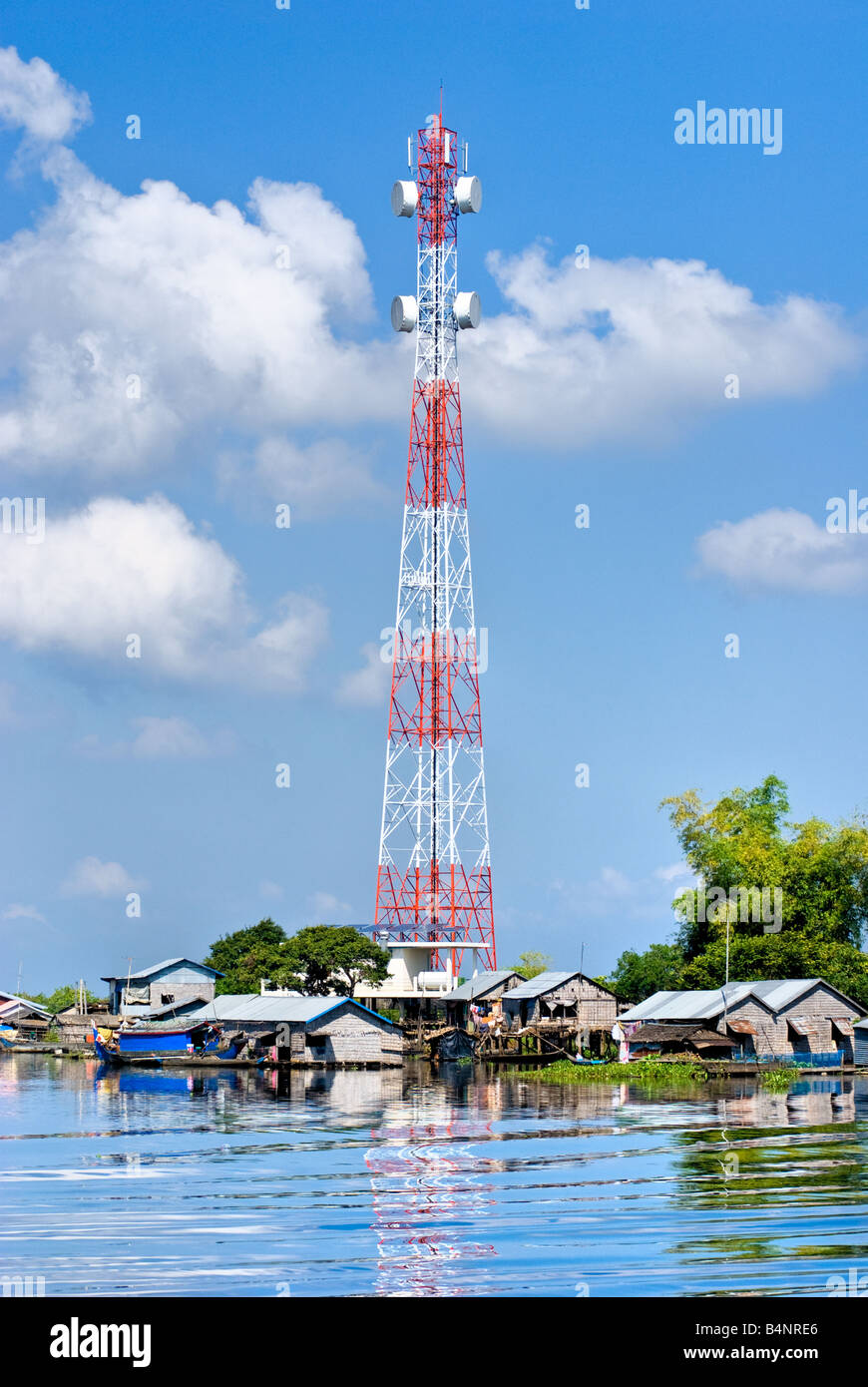 Big Communication Tower in Tonle Sap Lake between Battambang and Siem reap Cambodia Stock Photo