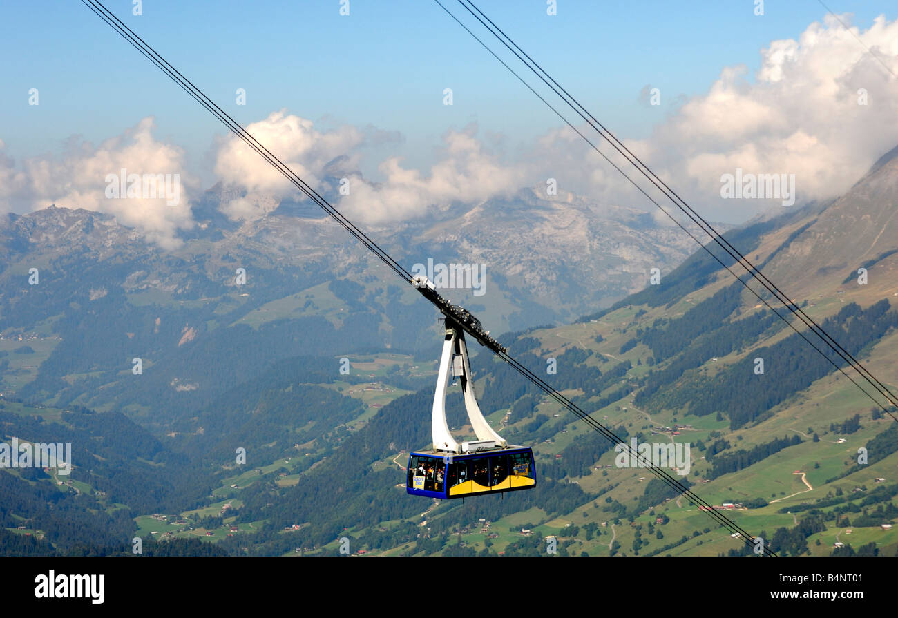 Cable car Col du Pillon to Scex Rouge, travel destination Glacier 3000,  Gstaad, Les Diablerets, Switzerland Stock Photo - Alamy