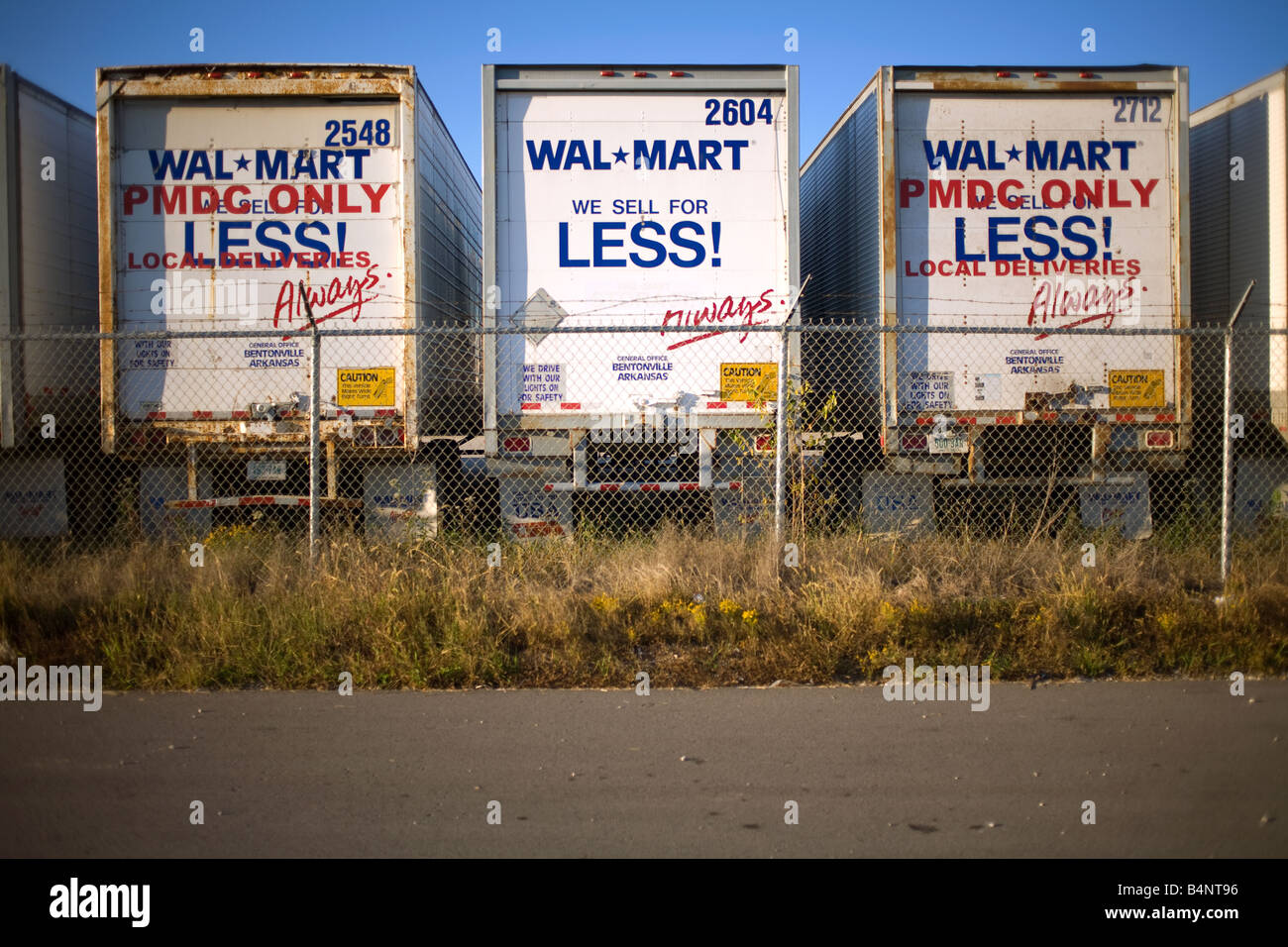Trailers lined up for repair at the Walmart Trailer Shop in Bentonville