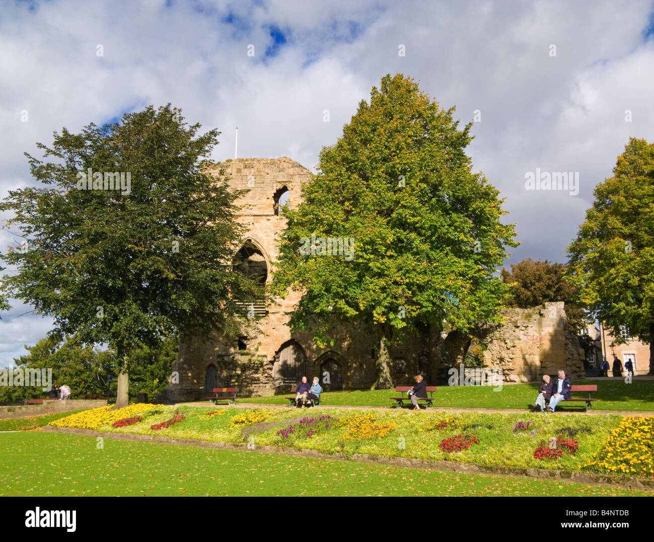 People relaxing in the grounds of Knaresborough Castle North Yorkshire England UK Stock Photo