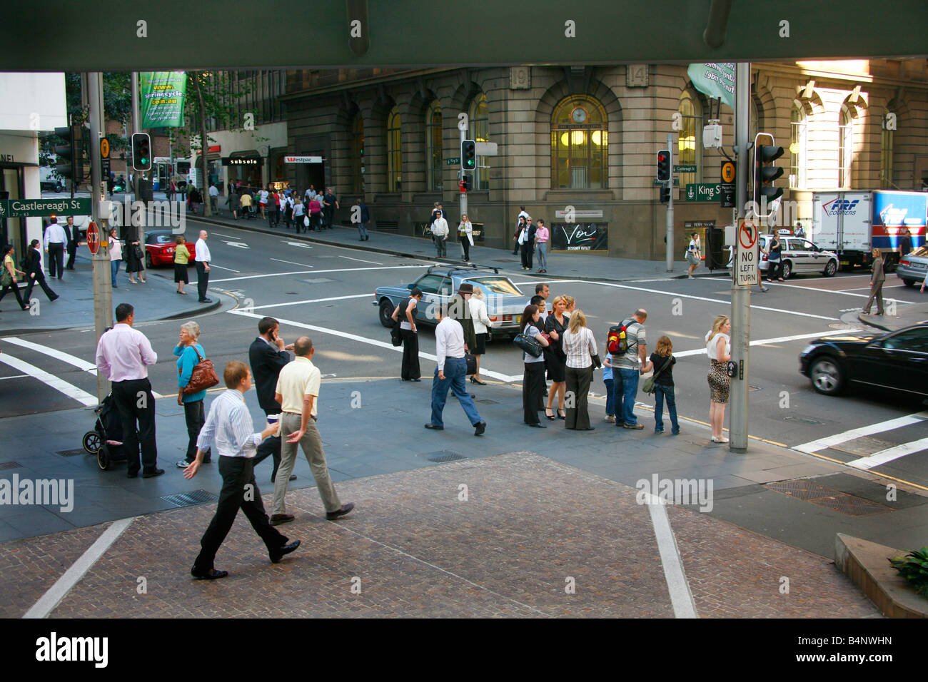 Corner of King and Castlereagh streets in Sydney Stock Photo