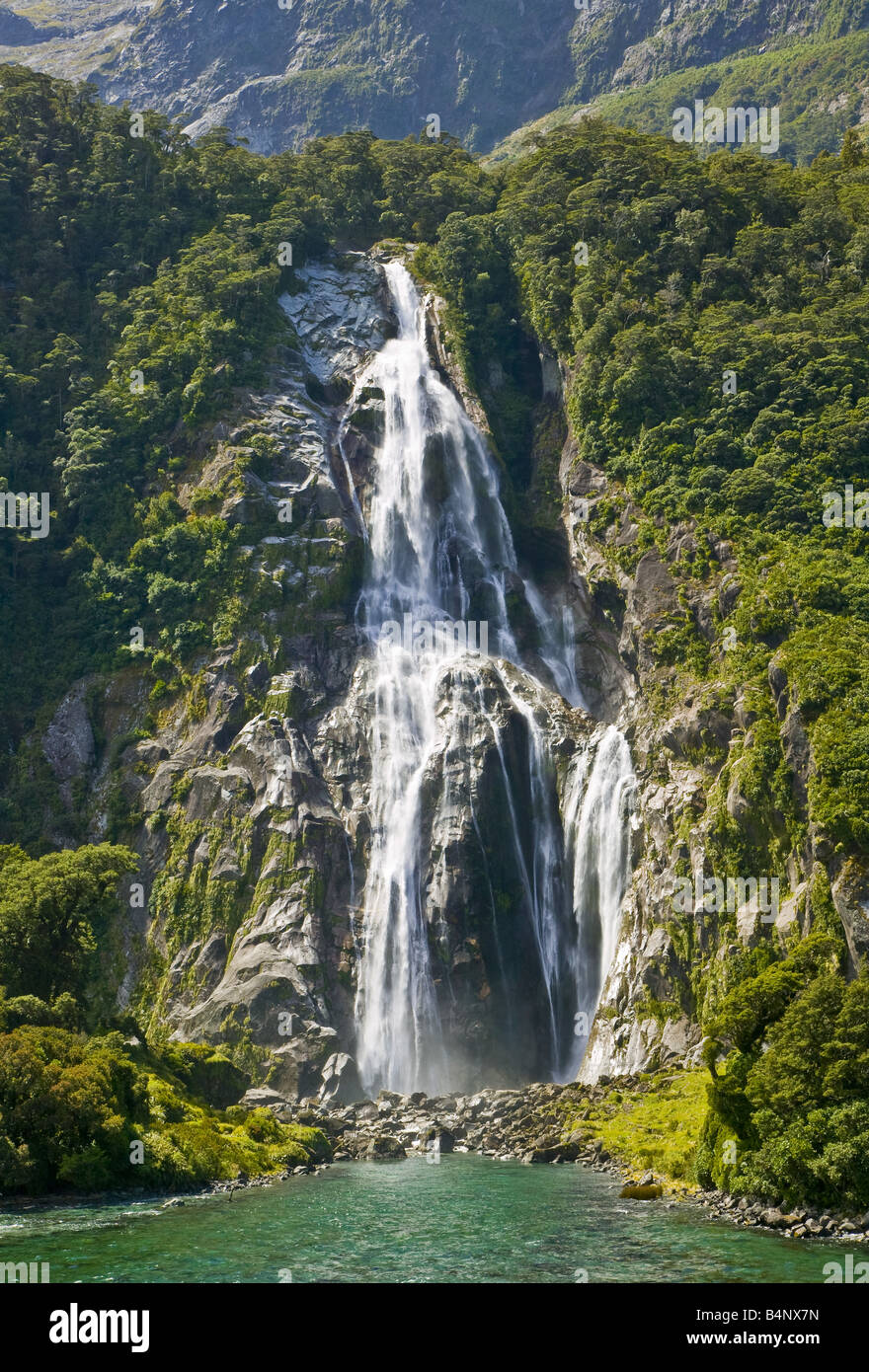 Bowen Falls, Milford Sound, South Island, New Zealand Stock Photo