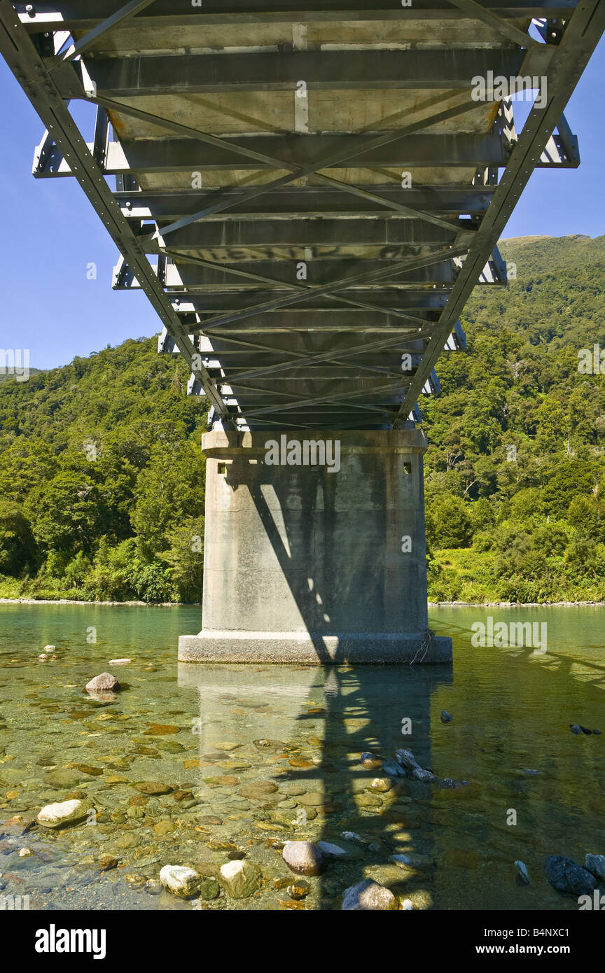 Road bridge crossing River Haast on Route 6, South Island, New Zealand Stock Photo