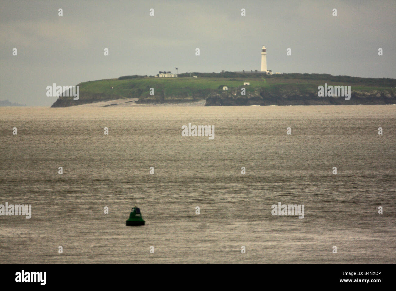 Flat Holm island viewed from the Cardiff Bay Barrage, Wales, U.K. Stock Photo