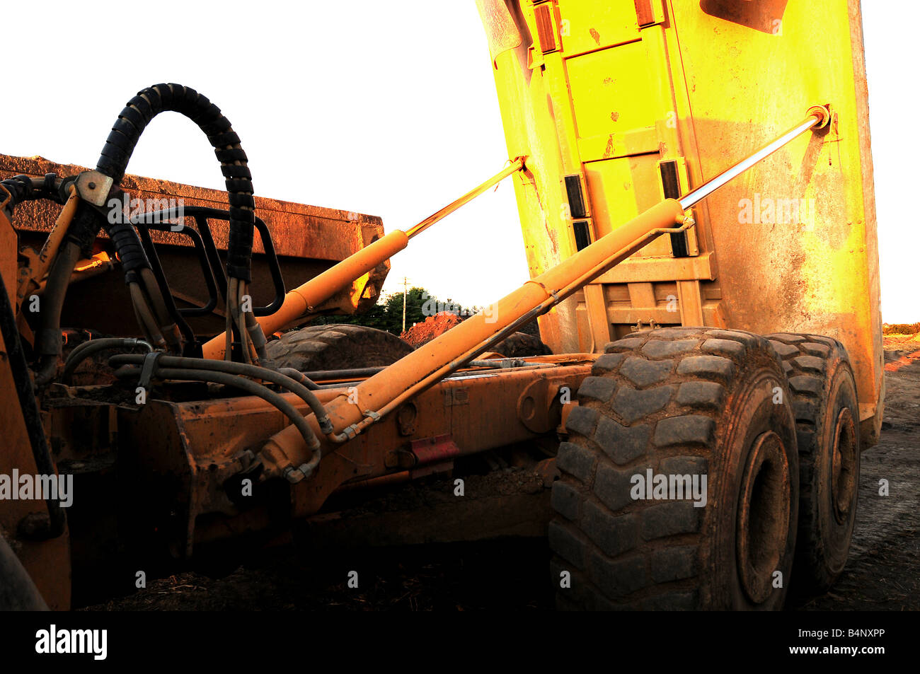 Off road dump trucks at a construction site made by Cat or Caterpillar