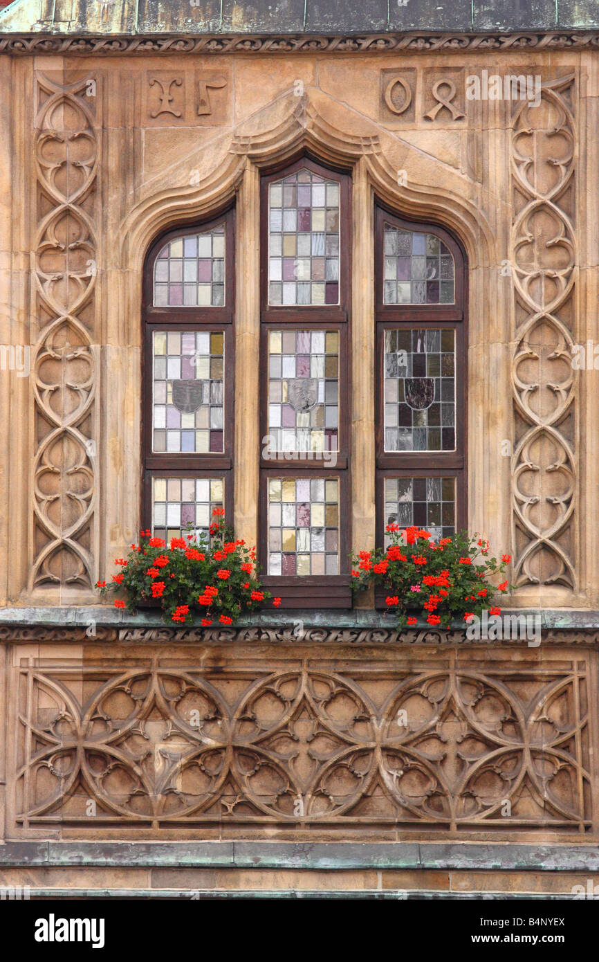 Gothic style window.Townhall.Wrocław.Poland. Stock Photo