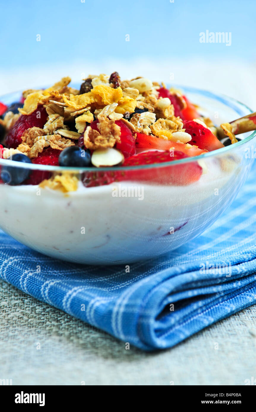 Serving of yogurt with fresh berries and granola Stock Photo Alamy