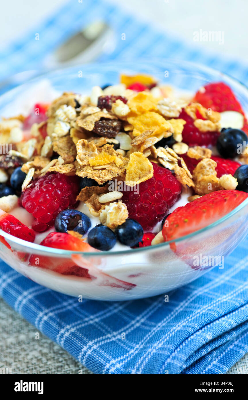 Serving of yogurt with fresh berries and granola Stock Photo Alamy