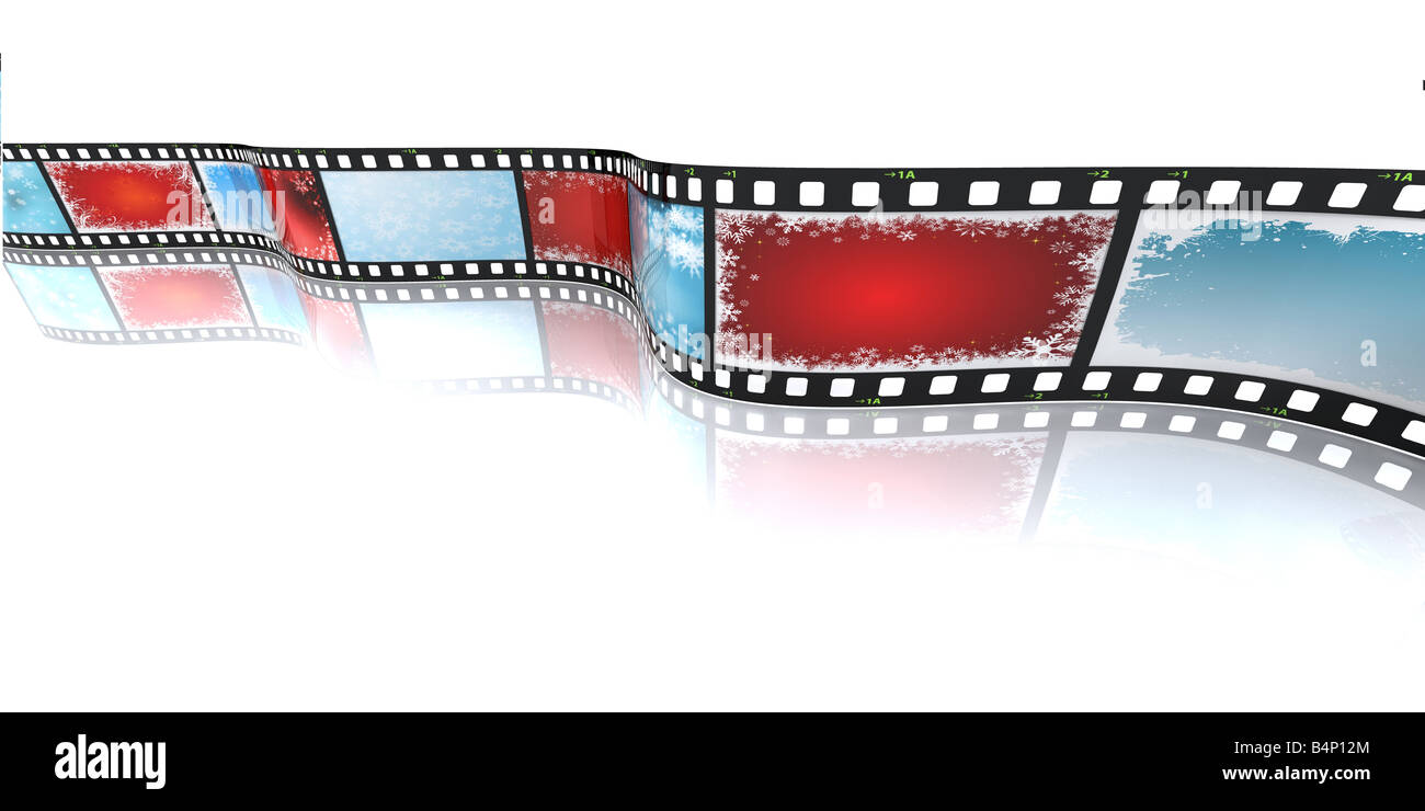 3D render of a filmstrip with Christmas backgrounds Stock Photo