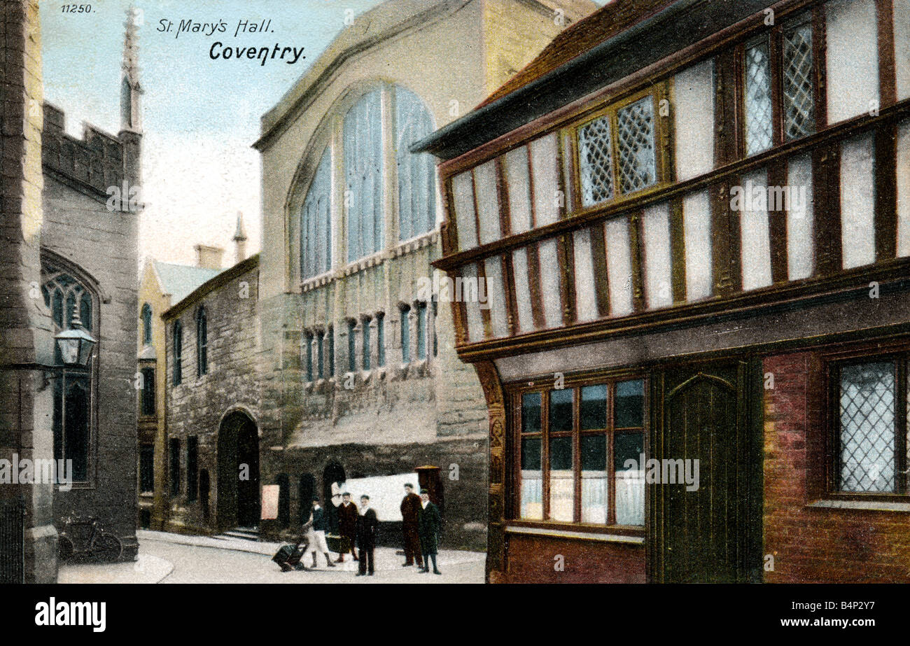 Old vintage Topographical British Picture Postcard of St Mary's Hall Coventry posted December 1903 FOR EDITORIAL USE ONLY Stock Photo