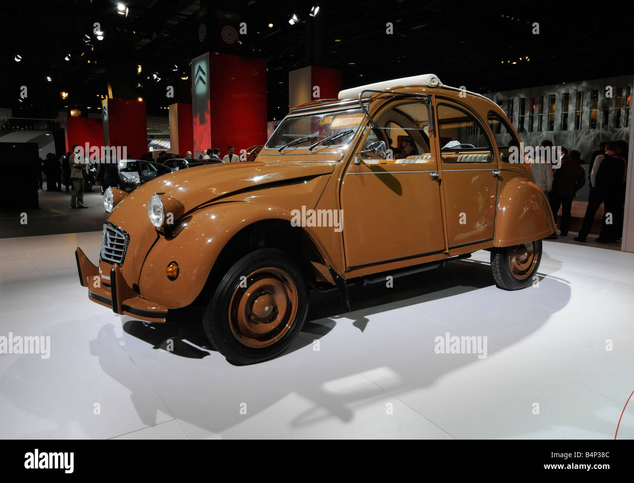 The legendary 2CV (deux chevaux) car from French automaker Peugeot, on display during the international motor show held in Paris Stock Photo