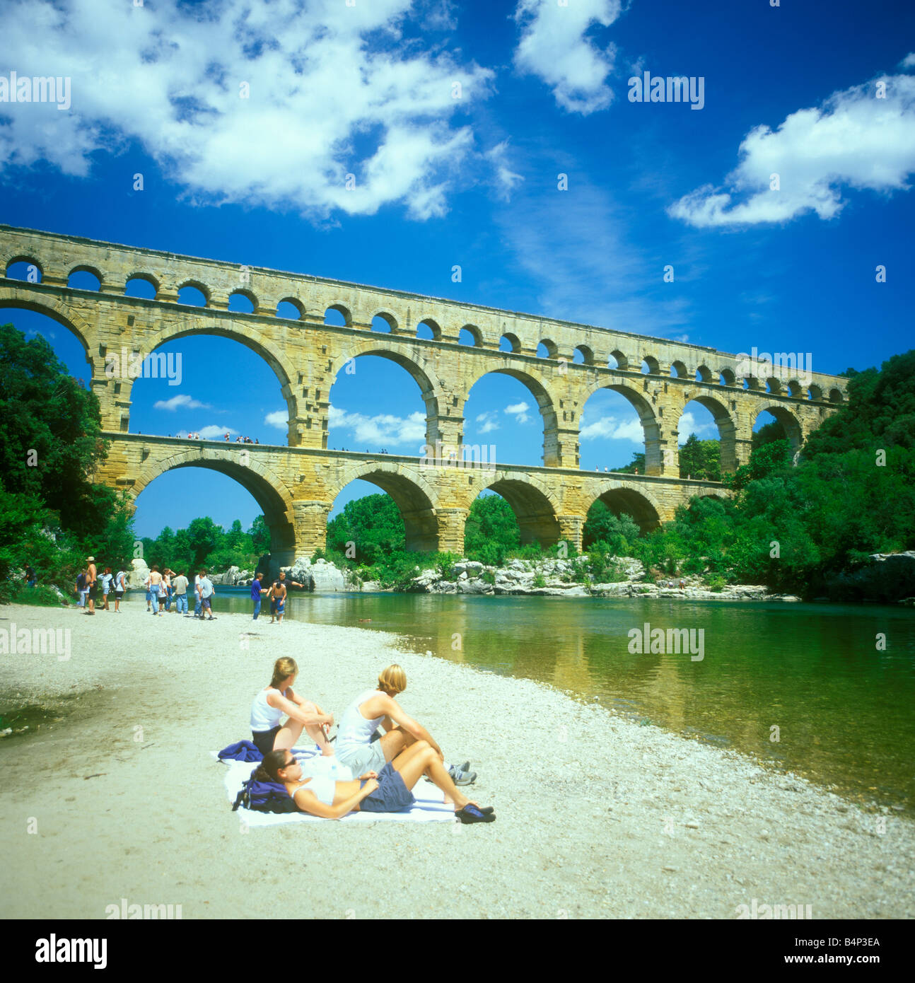 Roman aqueduct Pont du Gard in Southern France Stock Photo