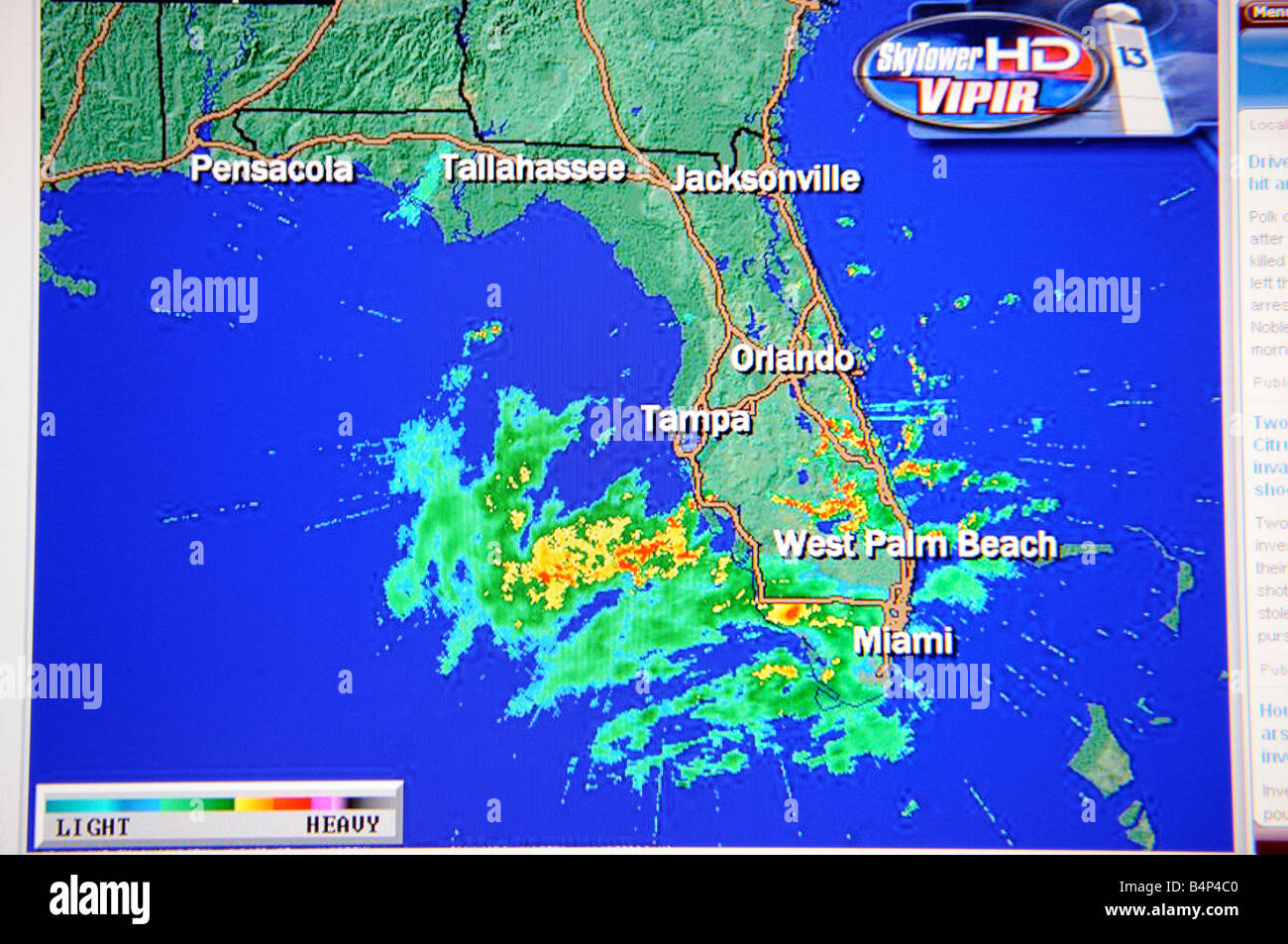 satellite weather map as viewed on the internet and on TV television Stock Photo