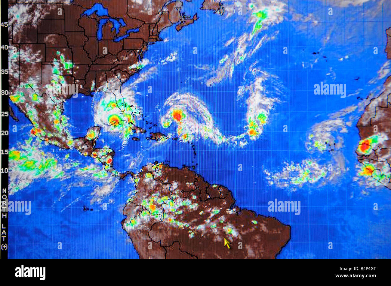 Hurricane satellite weather map as viewed on the internet and on TV television Stock Photo