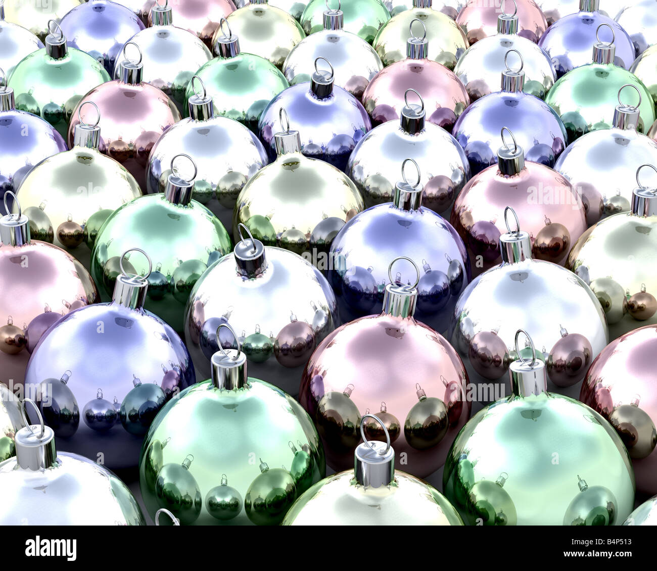 3D render of lots of Christmas baubles Stock Photo