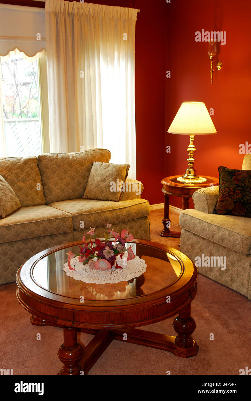 Interior of a cozy living room with sofas and coffee table Stock Photo
