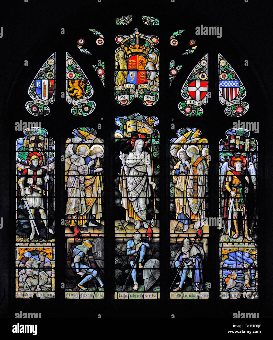 East window, Great War Memorial. Church of Saint Lawrence, Longridge, Lancashire, England, United Kingdom, Europe. Stock Photo